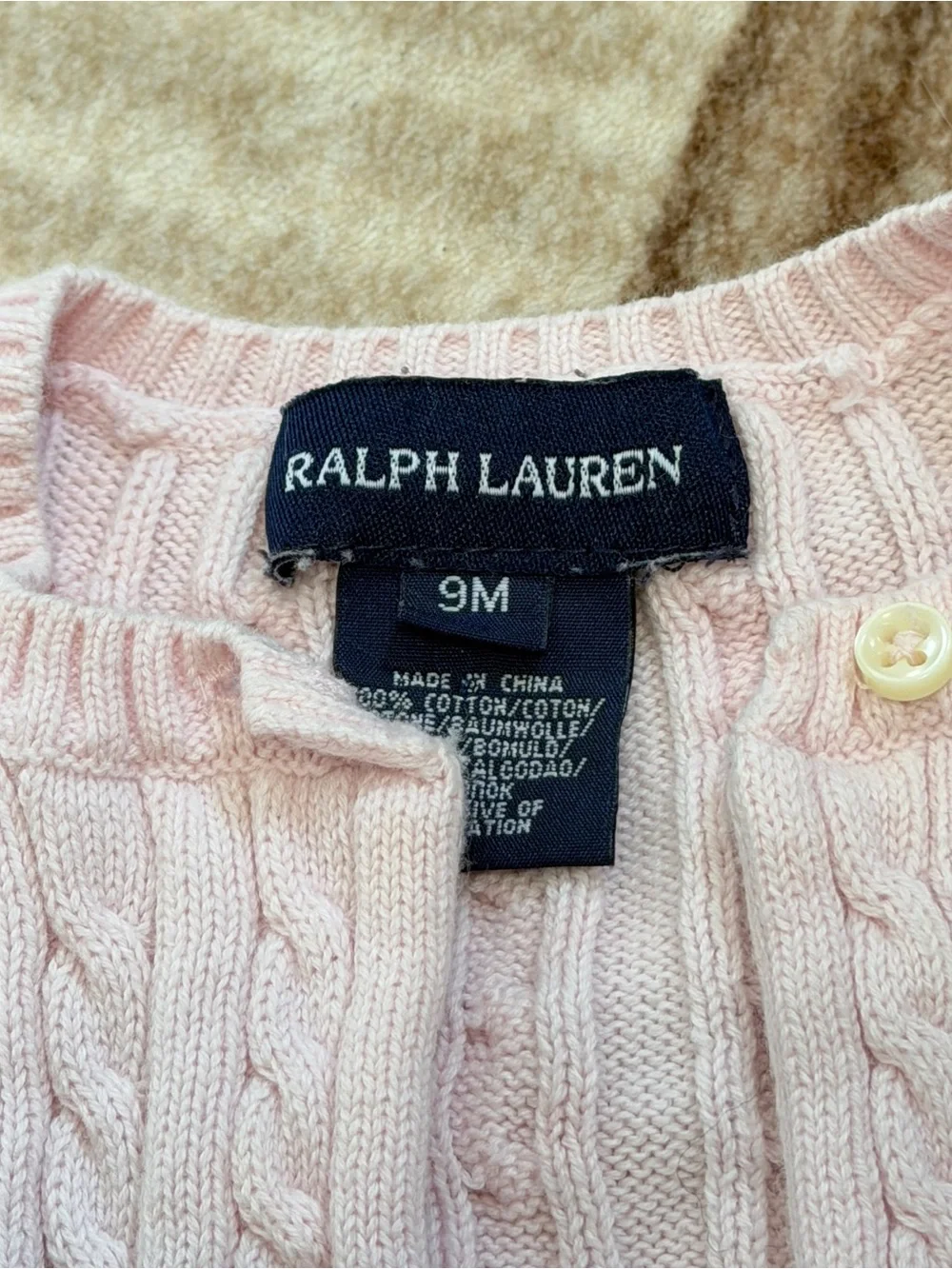 Ralph Lauren Baby Girls Pink Cable-Knit Cotton Cardigan 9 Months